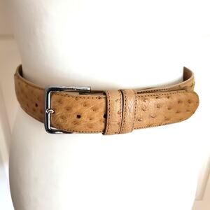 Nocona Tan Ostrich Pattern Leather Belt Western Boho Size 30 Silver Tone Buckle